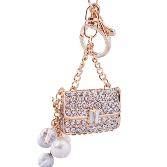 Accessories - Rhinestone Mini Purse Charm Keychain – Gold Tone Glam